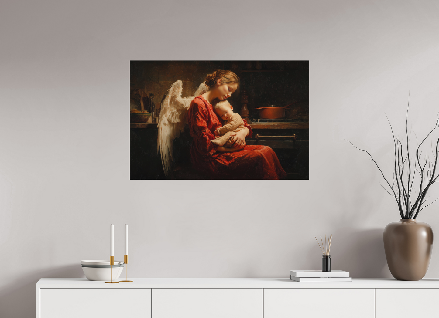 90 x 60 cm, Fine Art Canson Arches Aquarelle Rag su alluminio dibond L'Amour Maternel