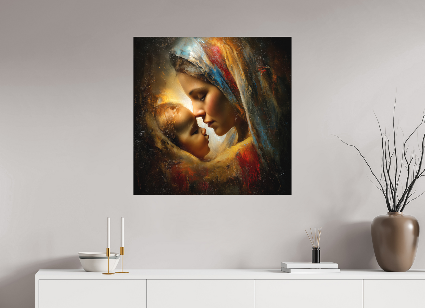 80 x 80 cm, TELA OPACA SU TELAIO Primo Abbraccio