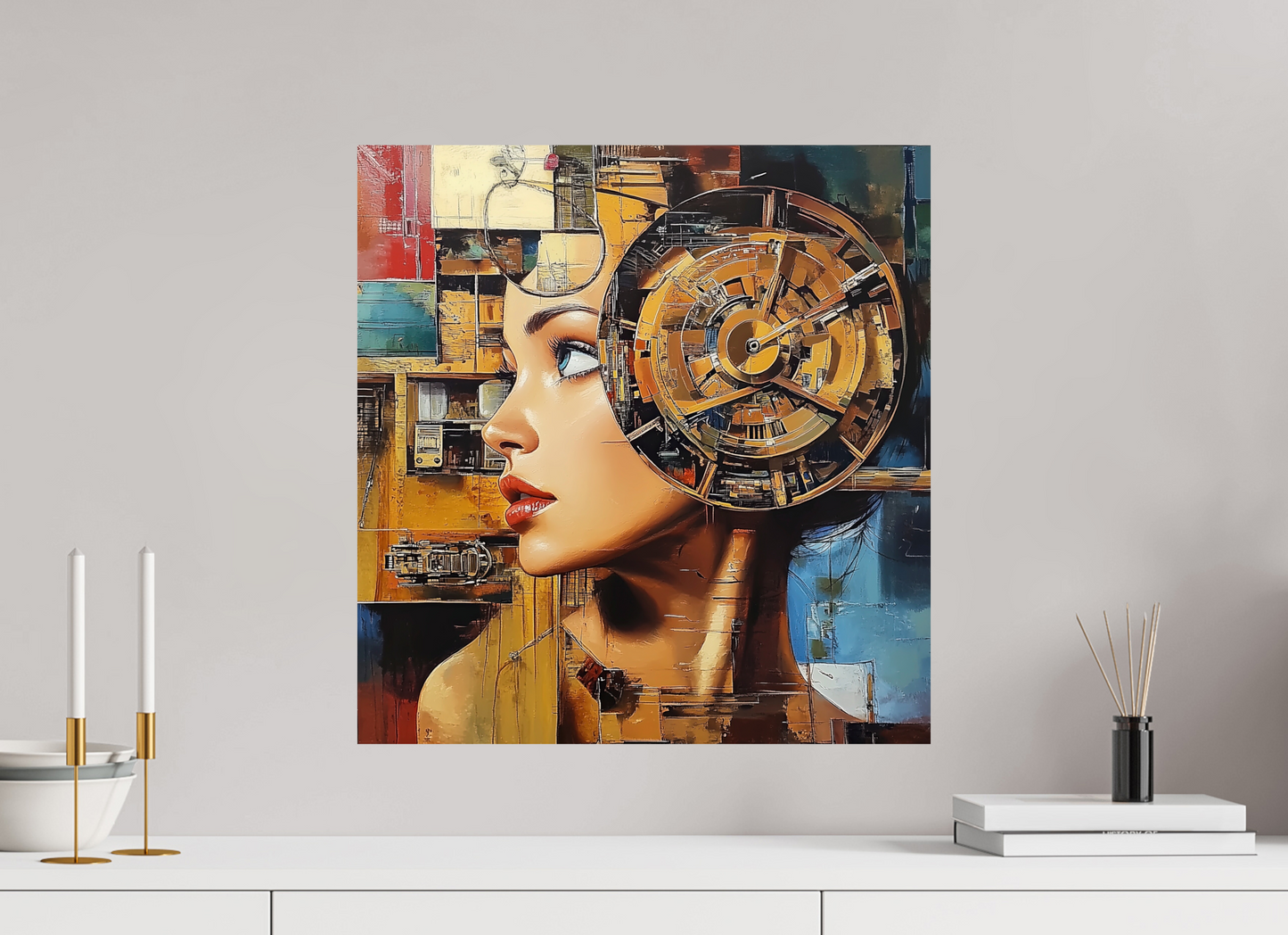 50 x 52,2 cm, Fine Art Pearl su alluminio dibond Woman Machine