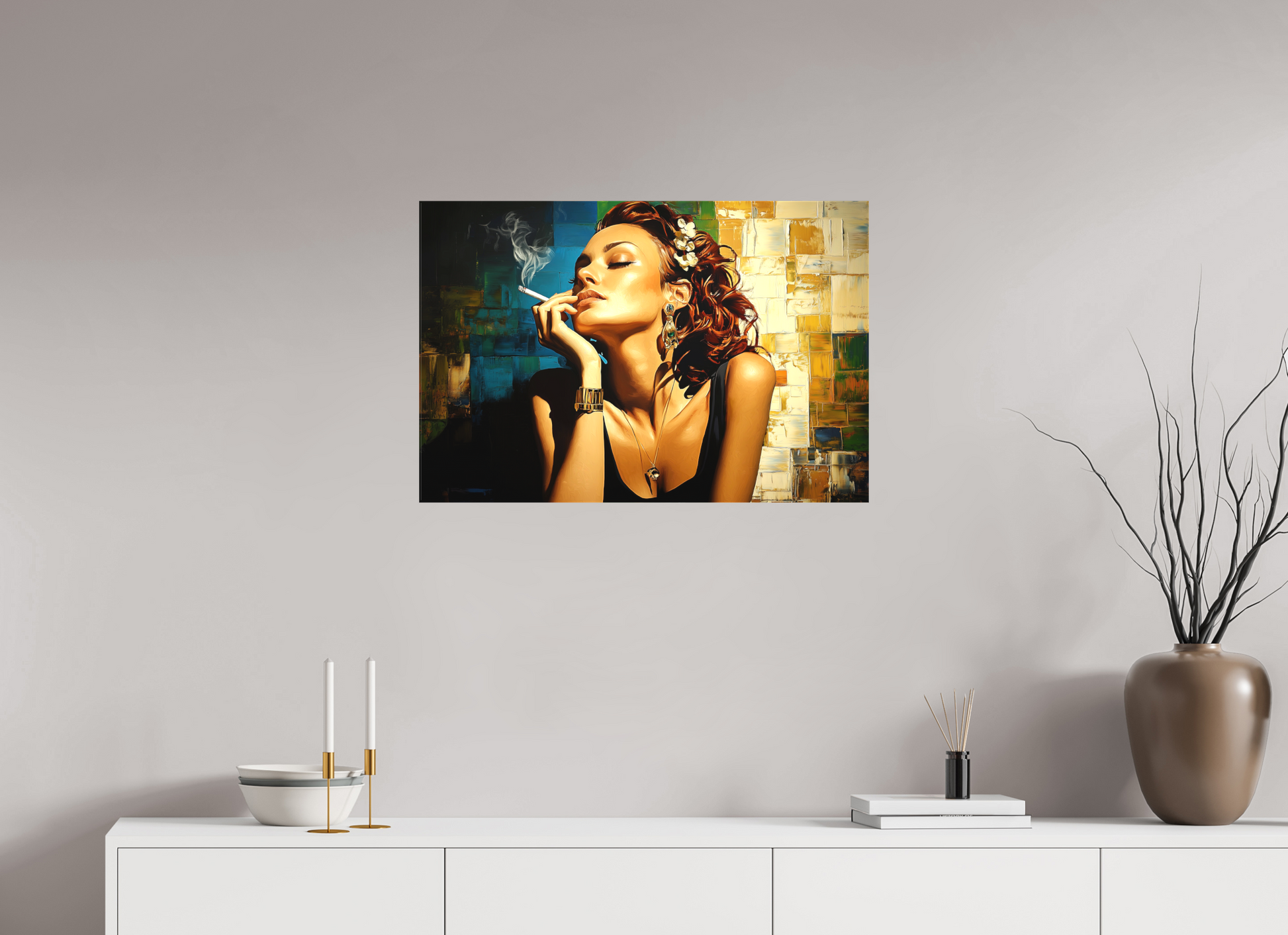 75 x 50 cm, TELA OPACA SU TELAIO Relax and Smoke