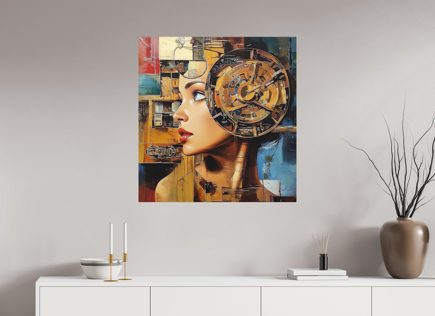 80 x 83,6 cm, Stampa diretta su alluminio Dibond Woman Machine