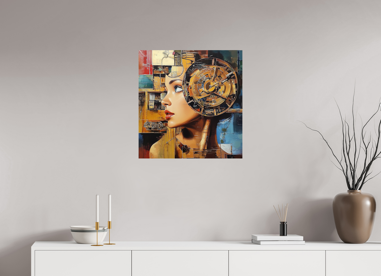 60 x 62,7 cm, Fine Art Print Baryta su alluminio dibond Woman Machine