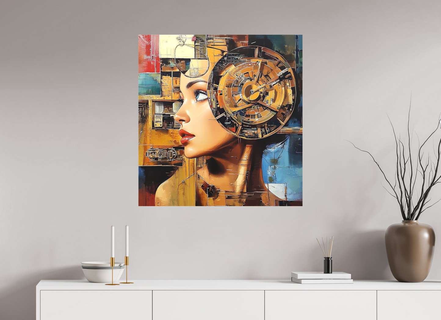 80 x 83,6 cm, TELA OPACA SU TELAIO Woman Machine