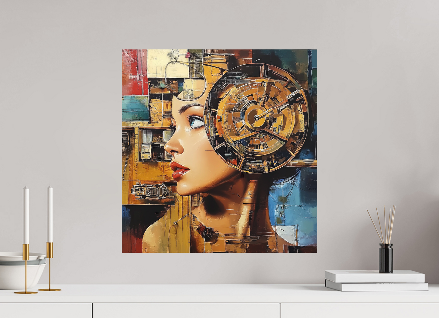 50 x 52,2 cm, Fine Art Canson Arches Aquarelle Rag su alluminio dibond Woman Machine